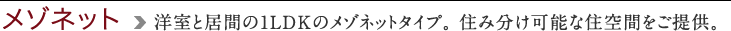 メゾネット 洋室と居間の1LDKのメゾネットタイプ。 住み分け可能な住空間をご提供。